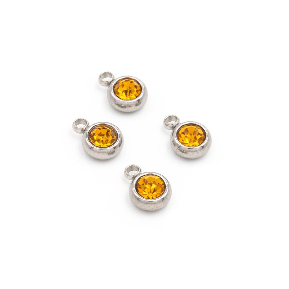 Vintageparts Birthstone Pendant with Orange Rhinestone - 4 Pieces