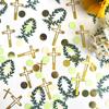 100 Pcs Cross Confetti for Baptism Table Decoration Green Leaves Fish view 3