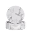IKFGTJRE Leather Coasters with Marble Grain, White, 6-Piece Set with Holder view 1