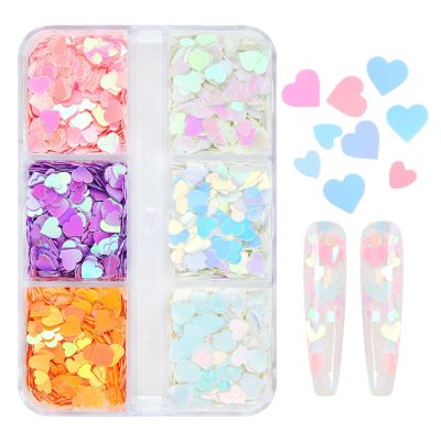 Nail Glitter | 6 Colors Holographic Heart Glitter Flakes