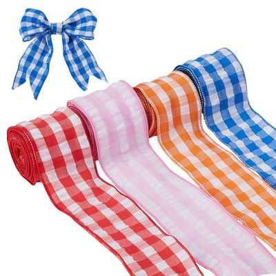 AHANDMAKER Spring Easter Ribbon with Wire 18m Gingham Fabric Ribbons 63mm Pastel Buffalo Check