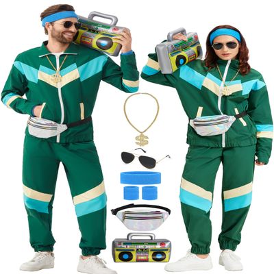KUKIKUKI 80s/90s Outfit for Men & Women, Unisex Green Tracksuit, Size XL
