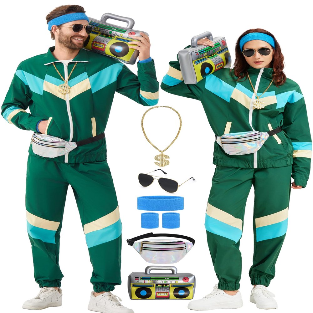 KUKIKUKI 80s/90s Outfit for Men & Women, Unisex Green Tracksuit, Size XL