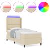 EMYRLXQW Box Spring Bed with Mattress & LED, Cream, 90 x 200 cm Fabric view 4
