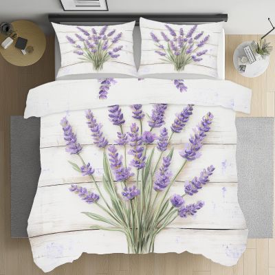 Floral Lavender Bedding Set 180x200 cm, Soft Microfiber, Reversible Botanical Design