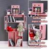 Robot-Shaped Bookshelf, 3-Tier Wooden Shelf with Rotating Head, Pink view 3