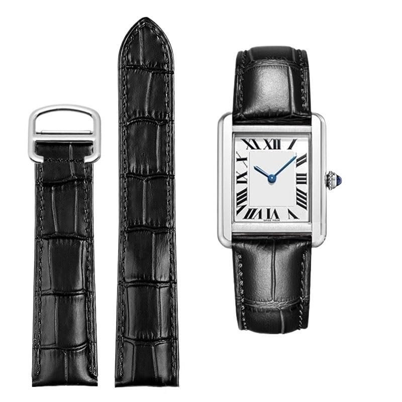 kongsou Leather Watch Band for Cartier Tank Solo, Blue/Red/Pink, Black/Silver, 16 mm