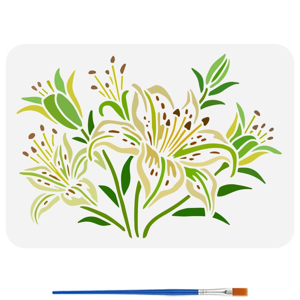 FINGERINSPIRE Lily Painting Stencil with Brush 21x29.7cm