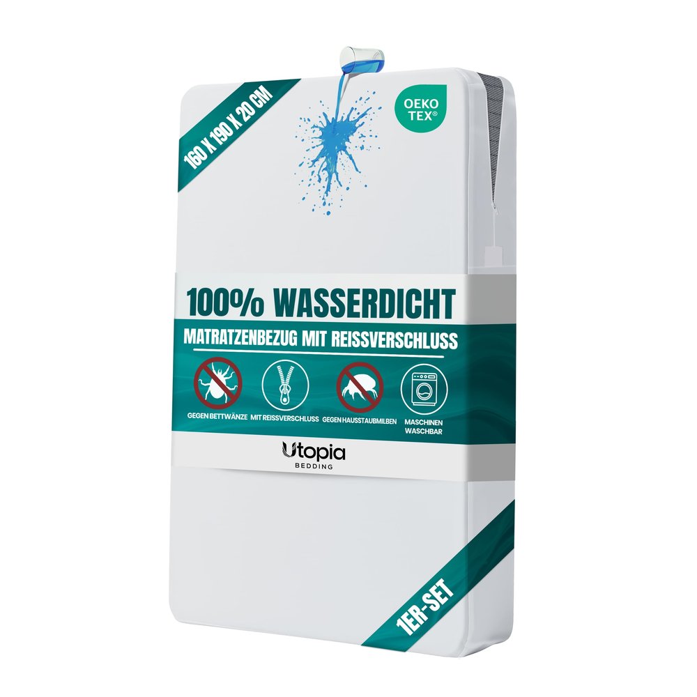 Waterproof Mattress Encasement 160 x 190 x 20 cm, Dust Mite Resistant
