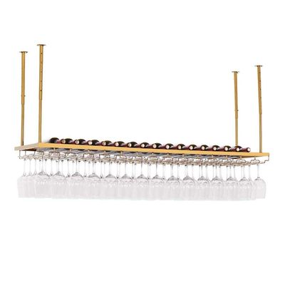 Ceiling-Hanging Wine Rack with Gold Stemware Holder, 61 x 35.6 cm