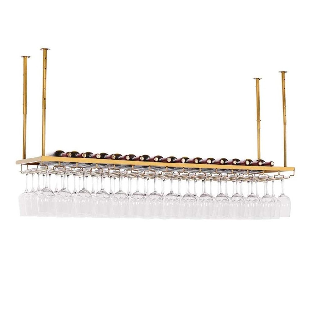 Ceiling-Hanging Wine Rack with Gold Stemware Holder, 61 x 35.6 cm