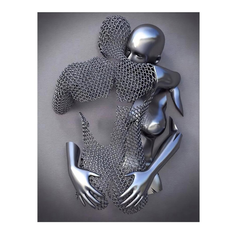 XIUWOUG Modern 3D Bedroom Wall Art, Metal Love Heart Kiss Figure Canvas Print, 30 x 40 cm