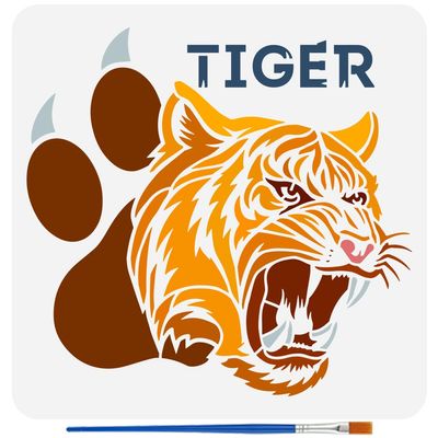 FINGERINSPIRE Tiger Paw Stencil with Brush