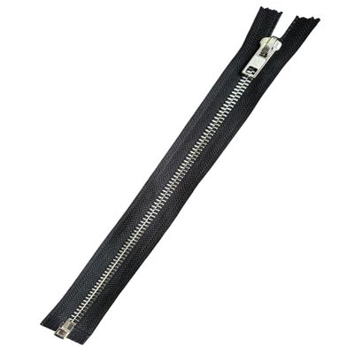 Chunky Metal Separating Zipper, 8 mm, Silver Finish, 38 cm (Black)