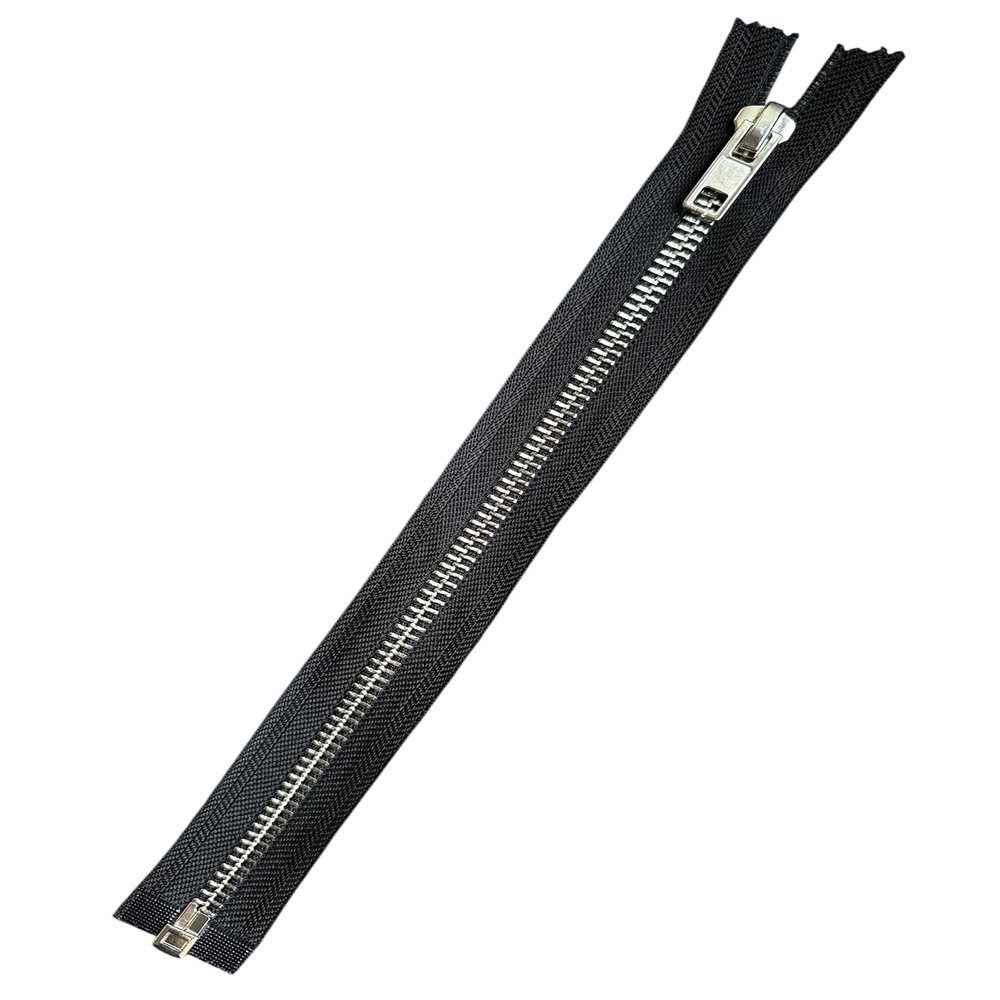 Chunky Metal Separating Zipper, 8 mm, Silver Finish, 38 cm (Black)