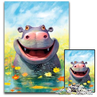 1000-Piece Happy Hippo Delight Puzzle for Adults, 26 x 38 cm