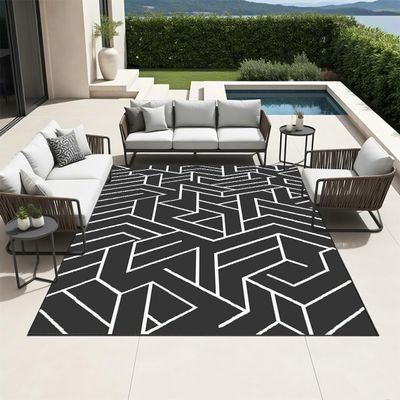 Hiseng Weather-Resistant Outdoor Rug, Black Straw Style, Foldable, for Patio, Camping & Picnic (183 x 272 cm)