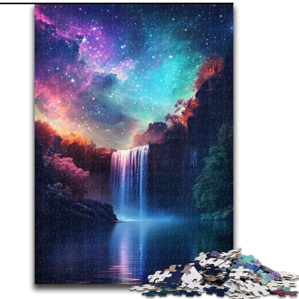1000-Piece Galaxy Waterfall Wooden Puzzle for Adults, 50 x 75 cm