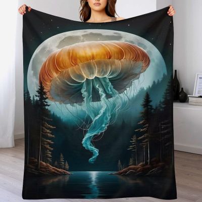 Giant Jellyfish Flannel Throw Blanket, Warm Sofa Blanket, 180 × 200 cm