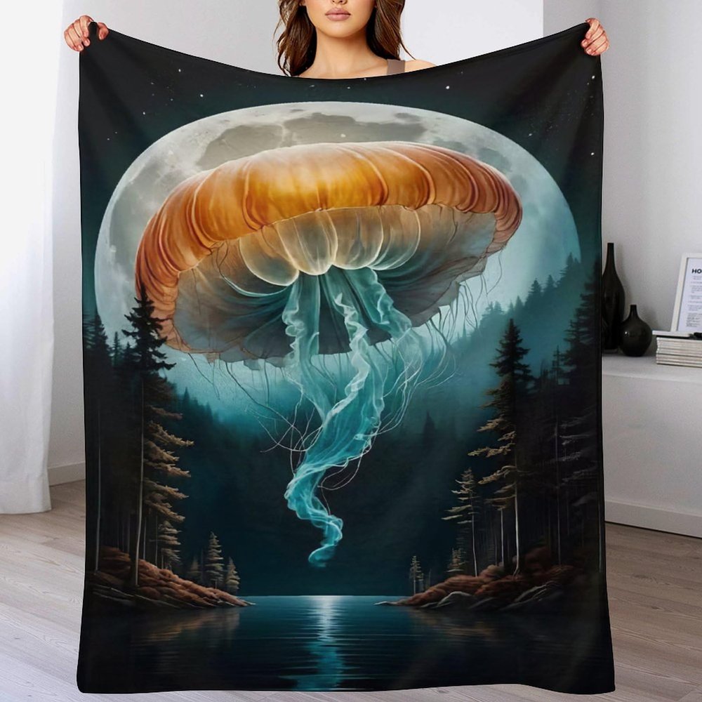 Giant Jellyfish Flannel Throw Blanket, Warm Sofa Blanket, 180 × 200 cm