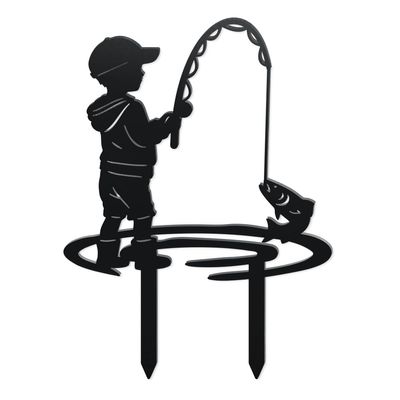 WADORN Decorative Metal Garden Stake - Fishing Man Silhouette