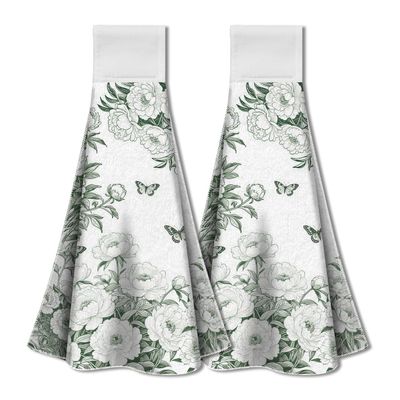 WADORN 2-Pack Chinoiserie Green Kitchen Towels
