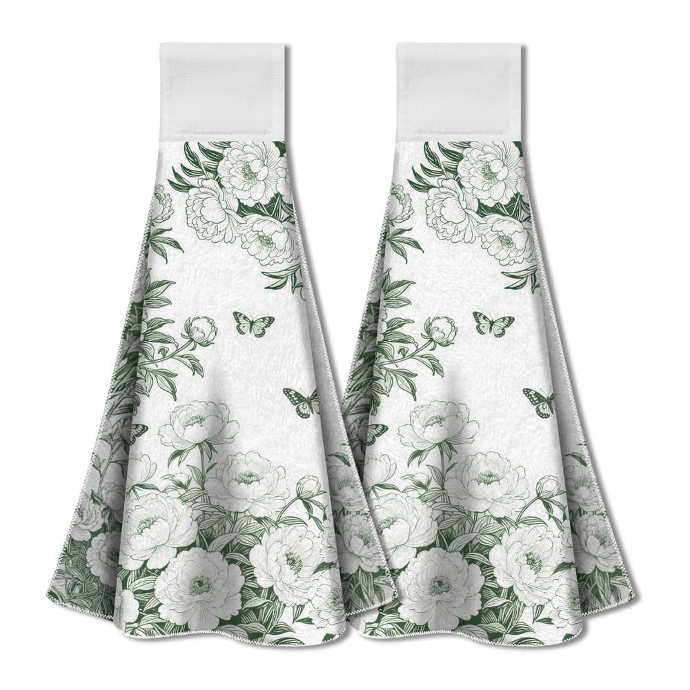 WADORN 2-Pack Chinoiserie Green Kitchen Towels