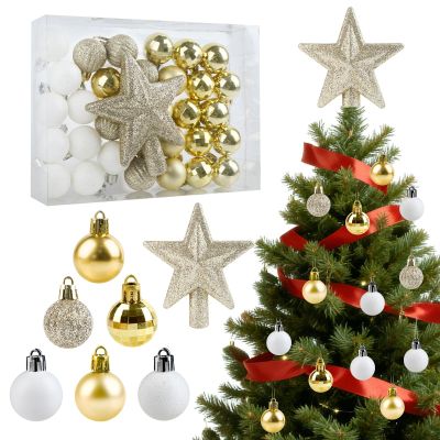 Christmas Ornaments Set, 32 Mini Gold and White Balls with Star