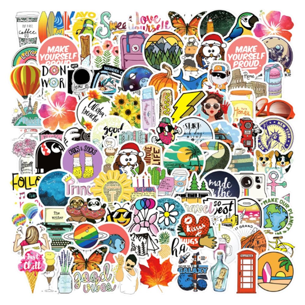 Aesthetic Doodle Sticker Set, 100 Mix Design Stickers for Scrapbooking, Journals, Laptops & Gifts | Kid-Friendly Stickers (Waterproof, Scratch-Resistant)