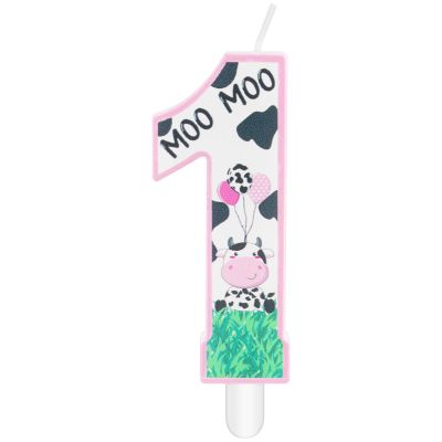 Pink Cow Number 1 Birthday Candle