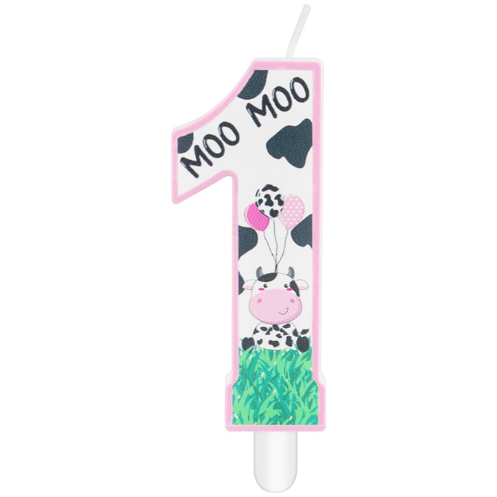 Pink Cow Number 1 Birthday Candle