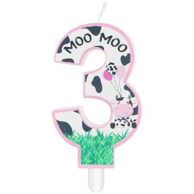 Pink Cow Number 3 Birthday Candle