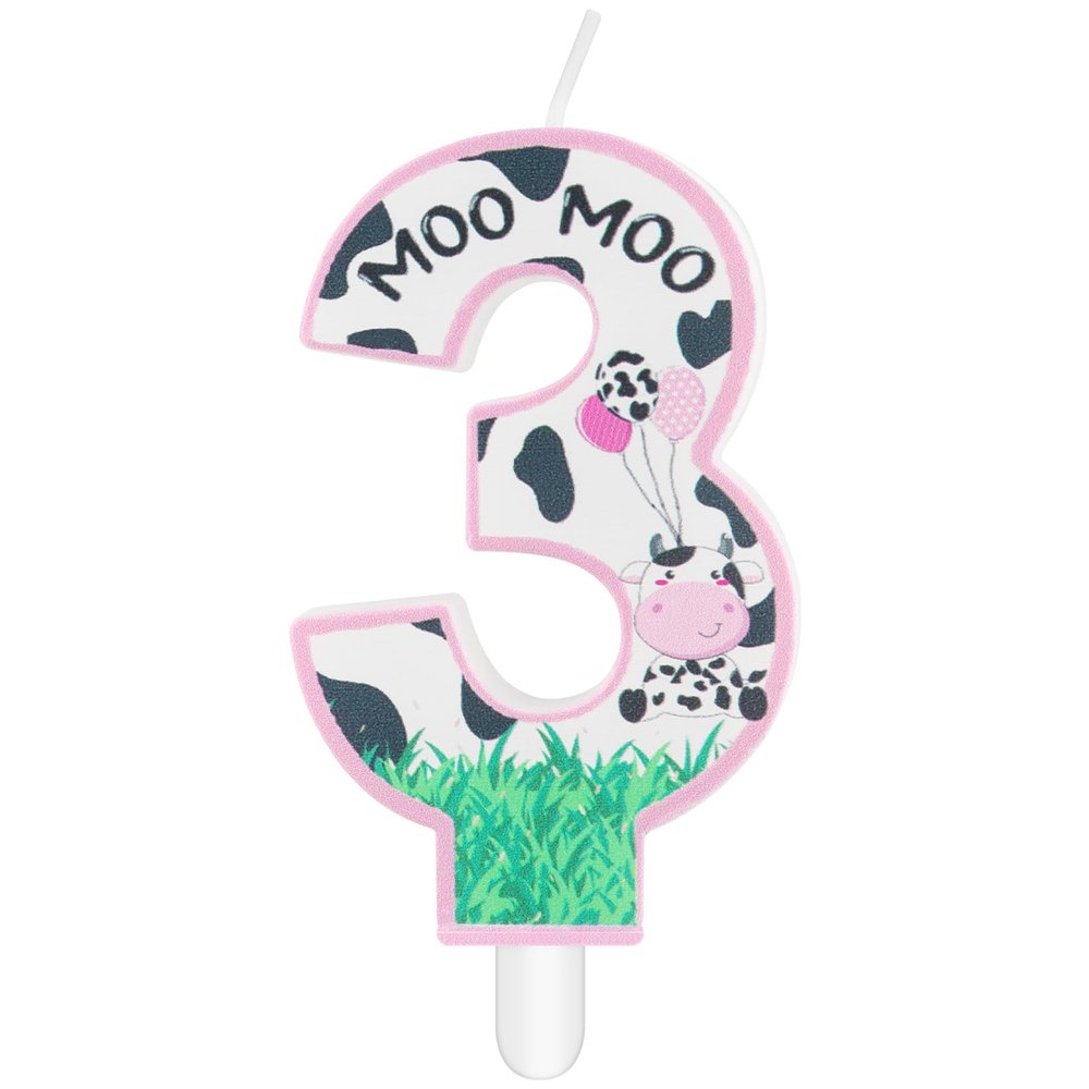 Pink Cow Number 3 Birthday Candle