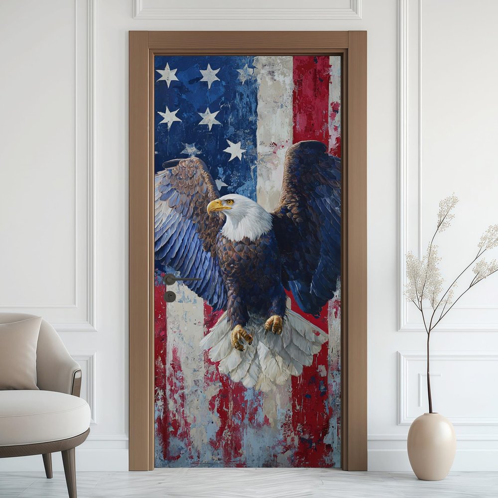 USA Stars and Stripes Eagle Door Mural, Removable PVC Film, 100 x 200 cm
