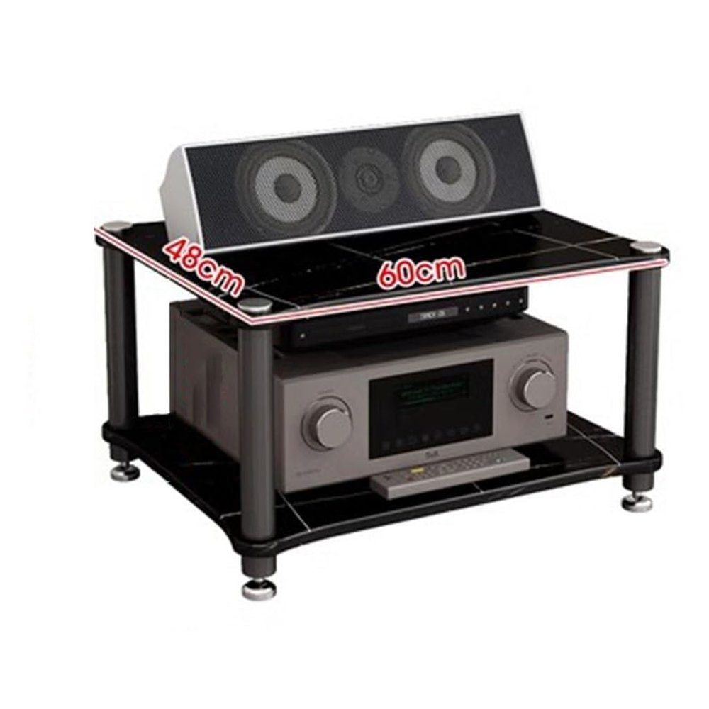 Hi-Fi Audio Cabinet, 2/3/4-Tier Media Rack for Game Consoles and Stereo Equipment, Stylish Black Audio-Video Component Stand (60 x 48 x 36 cm, 2 Tiers)