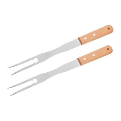ifundom 2-Piece Stainless Steel Grill Fork Set with Long Wooden Handles
