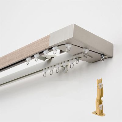 1.2 m Double-Track Curtain Rail, Gray, Wood-Look Aluminum, Wall-Mount
