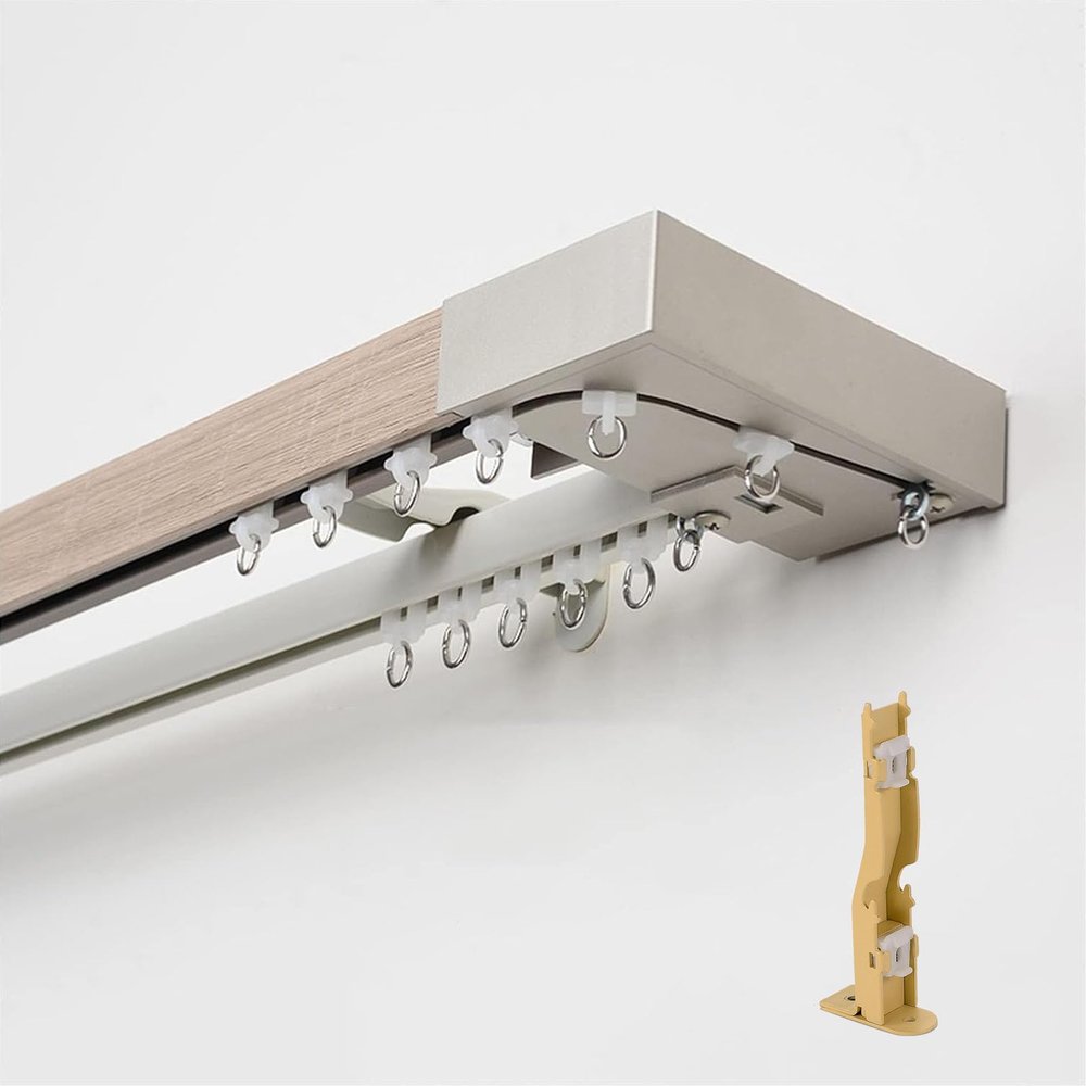 1.2 m Double-Track Curtain Rail, Gray, Wood-Look Aluminum, Wall-Mount