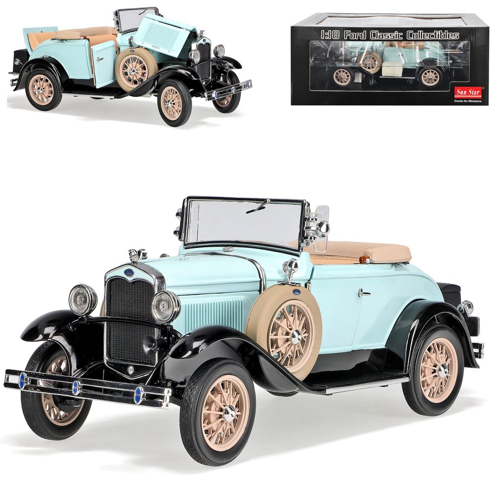 Ford Model A Convertible Roadster Light Blue 1928–1931 1:18 Sun Star Model Car with Personalized License Plate