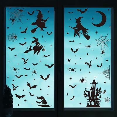 Halloween Window Stickers - Witch Bats Castle