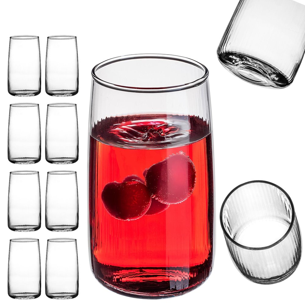 KADAX 16.2 oz Ribbed Long Drink Glasses, Set of 8, Mia