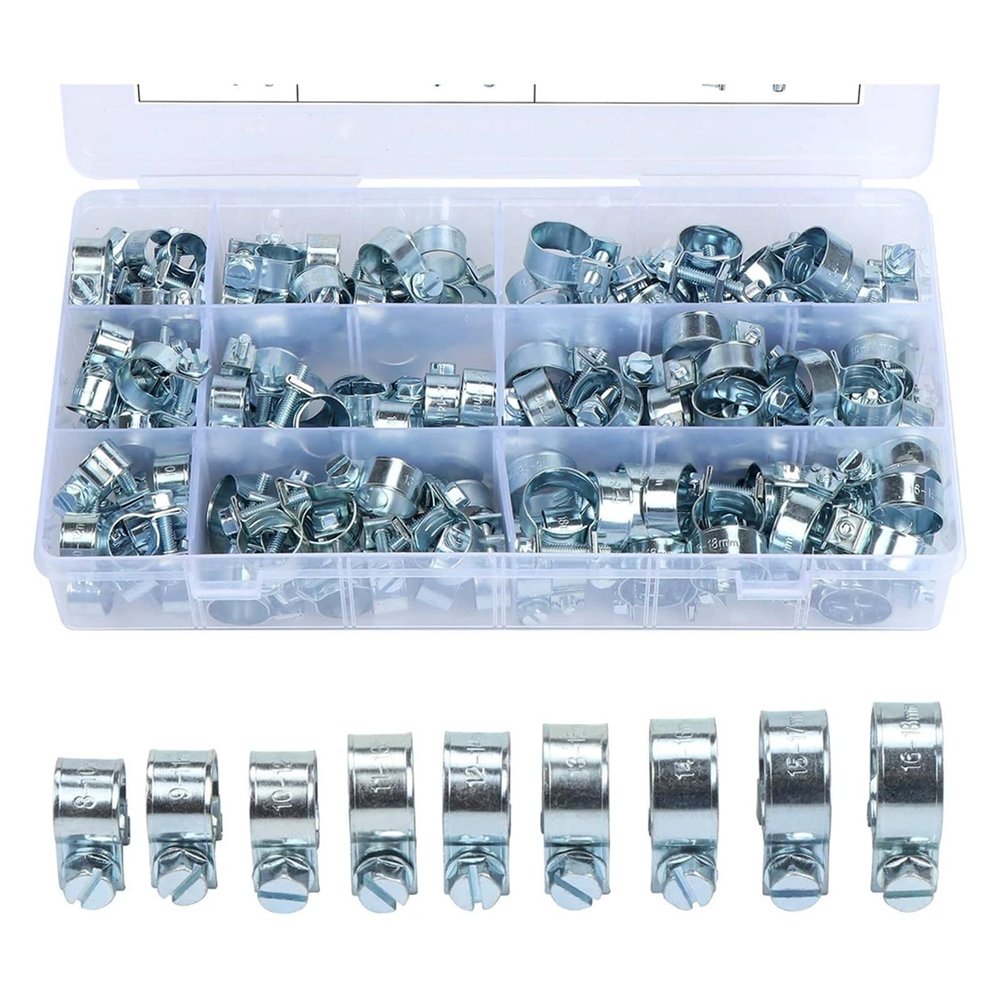 135-Piece Fuel Injection Hose Clamp Set, Galvanized Steel, 8–18 mm