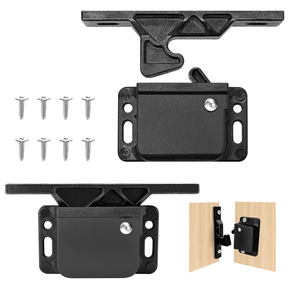 Cabinet Push-Lock Latch for RVs, Caravans and Drawers, 2-Pack with 8 Screws