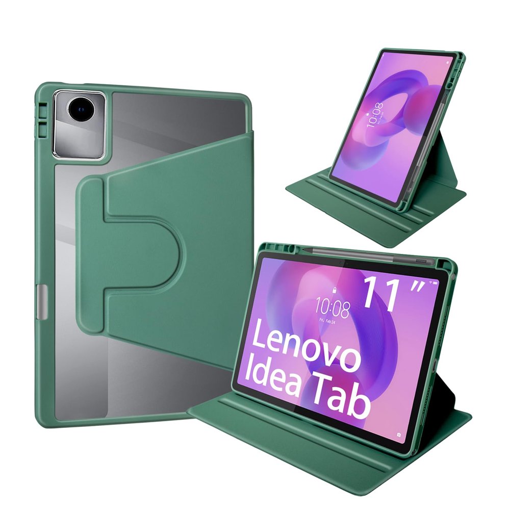 idudao Case for Lenovo Idea Tab 11-inch TB336FU, 360° Rotating Cover with Stylus Holder, Dark Green