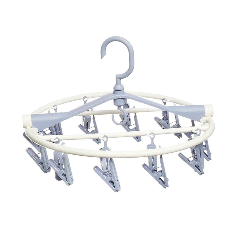 AD-BCrbgen Plastic Sock Hanger for Drying, Foldable Sock Drying Rack with Clips, Blue