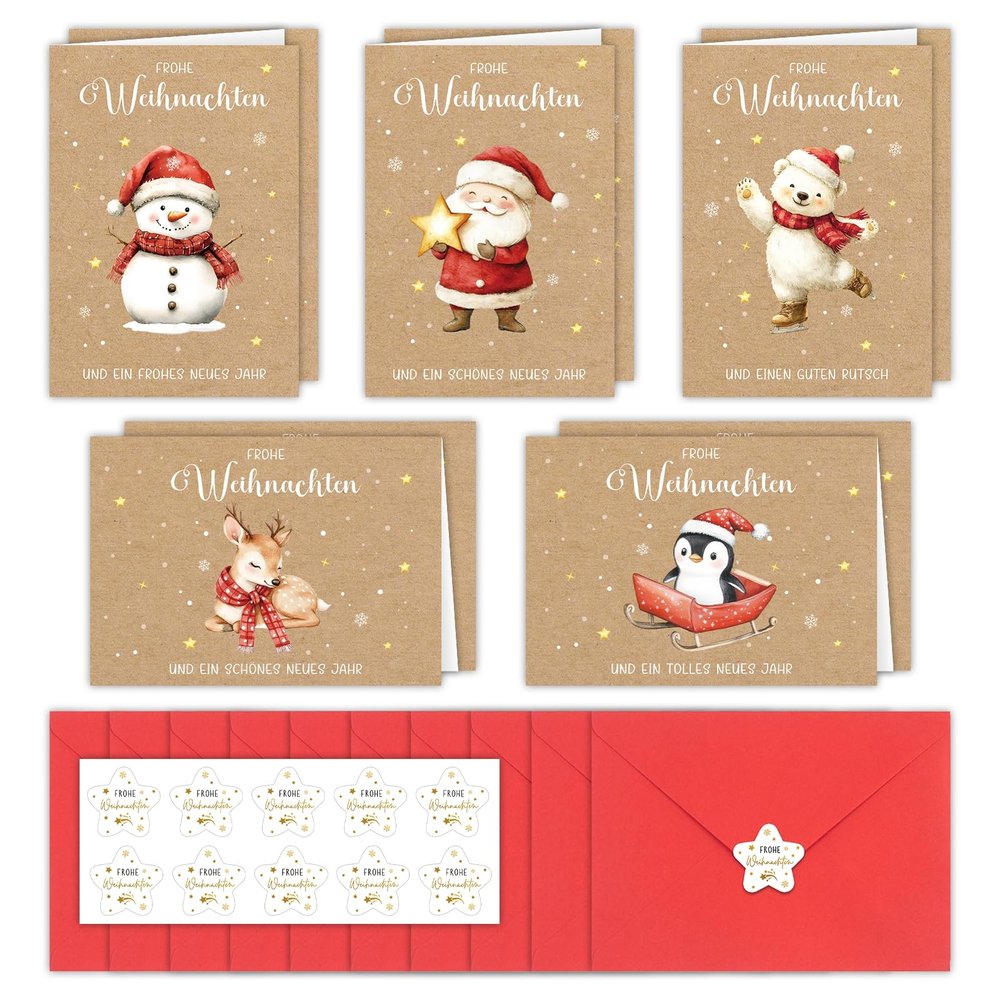 Christmas Cards with Envelopes, Set of 10, Merry Christmas