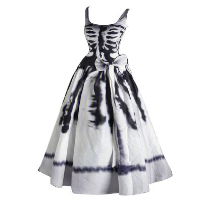 Women's Bloody Zombie Bride Halloween Dress, Sleeveless V-Neck A-Line Midi Dress, White #B, XXL