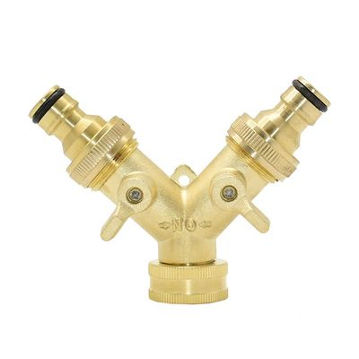 Brass 2-Way Y Garden Hose Splitter with Ball Valves