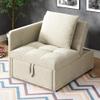 Rosebibi Upholstered 3-in-1 Sofa Bed, Linen Fabric, Adjustable Backrest, Beige view 2