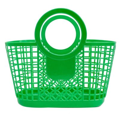 Plastic Storage Basket, Portable Mesh Organizer (Green)